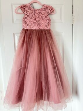 Amazon Girls Dusty Rose Lace & Tulle Formal Dress
